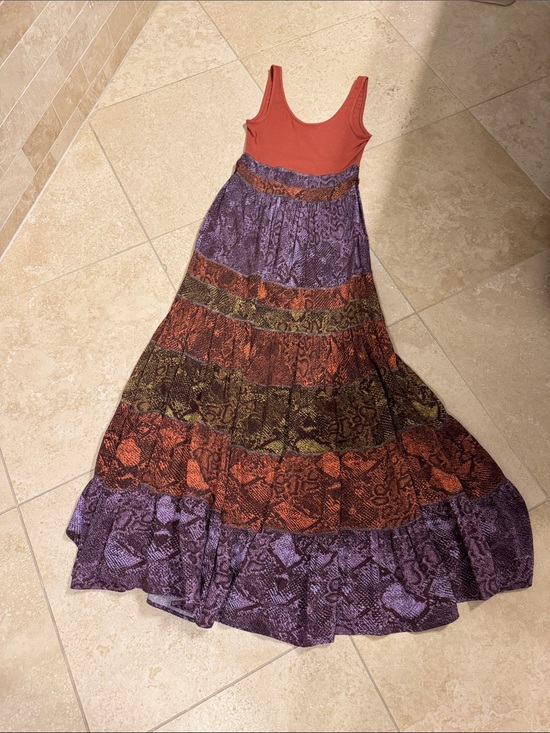 Anthropologie Dresses & Skirts - Anthropologie Maxi Dress in Rust Bodice with Purple, Rust and Olive Tiered Skirt